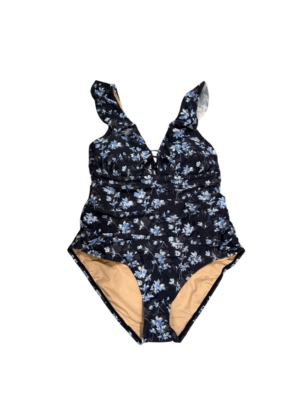 A Pea in the Pod Navy Blue Floral One Piece Bathing Suit (Maternity)
